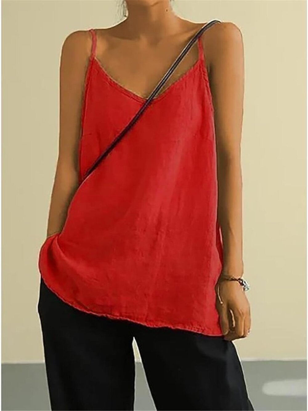 Women's Red Camisole Tank Tops Causal V-Neck Sleeveless Tops Summer loose fit - Picture 3 of 3